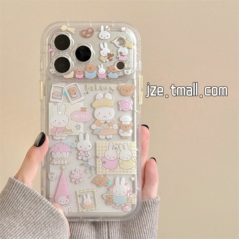 jze 日韩透明可爱卡通米菲插画适用苹果17ProMax手机壳iphone15新款16pro女款13超好看15pro全包防摔保护套14
