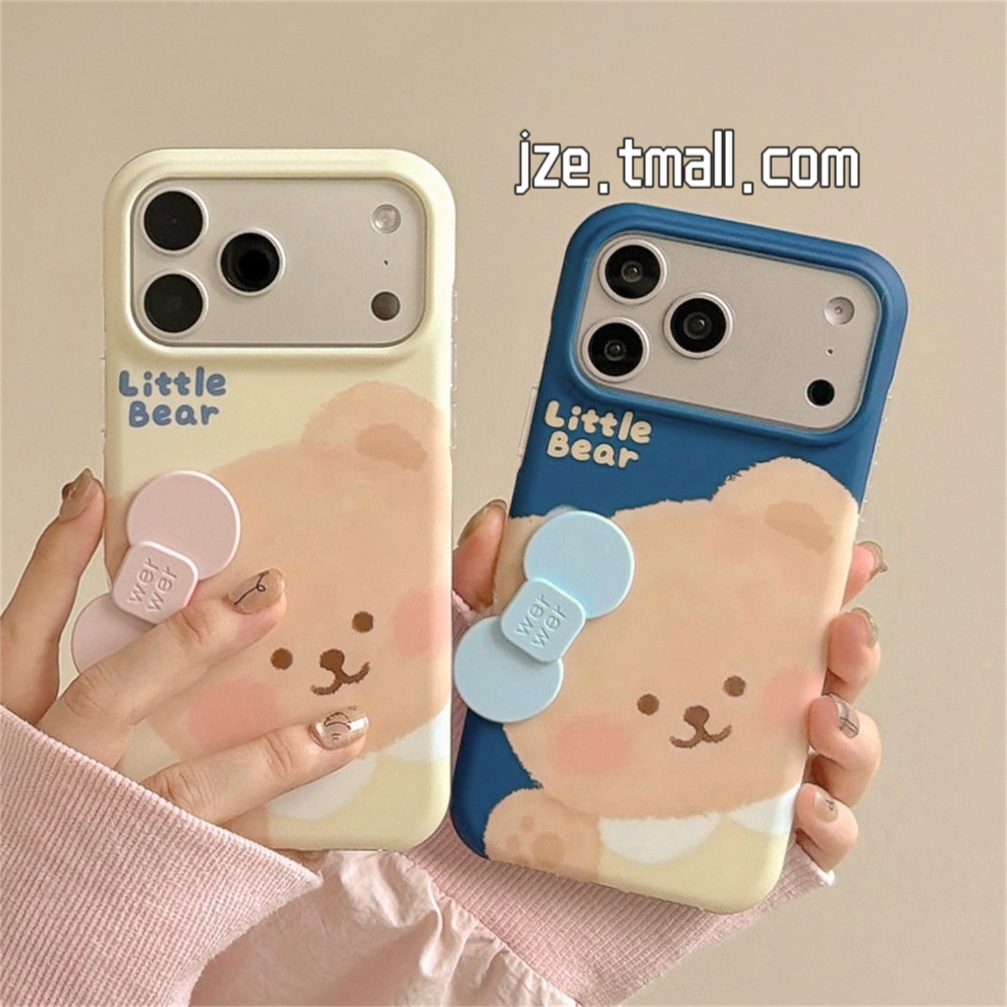 jze 软萌卡通立体蝴蝶结小熊适用苹果18ProMax手机壳创意iphone17pro新款16少女心15pro甜妹14全包防摔手机套图片