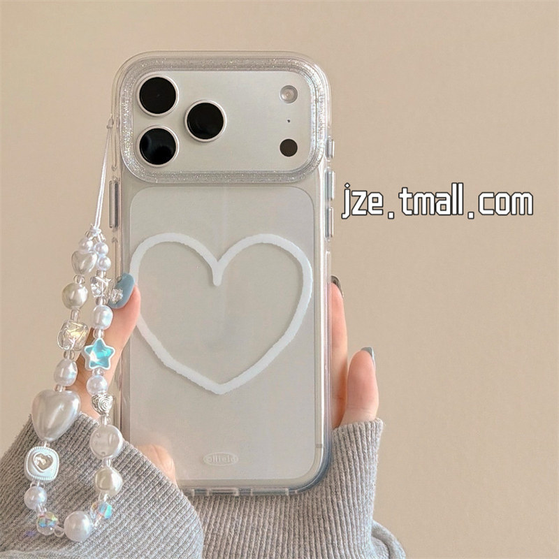 jze韩系ins简约透明白色涂鸦爱心适用苹果17ProMax手机壳iphone15新款16pro女款17pro超好看14全包防摔手机套