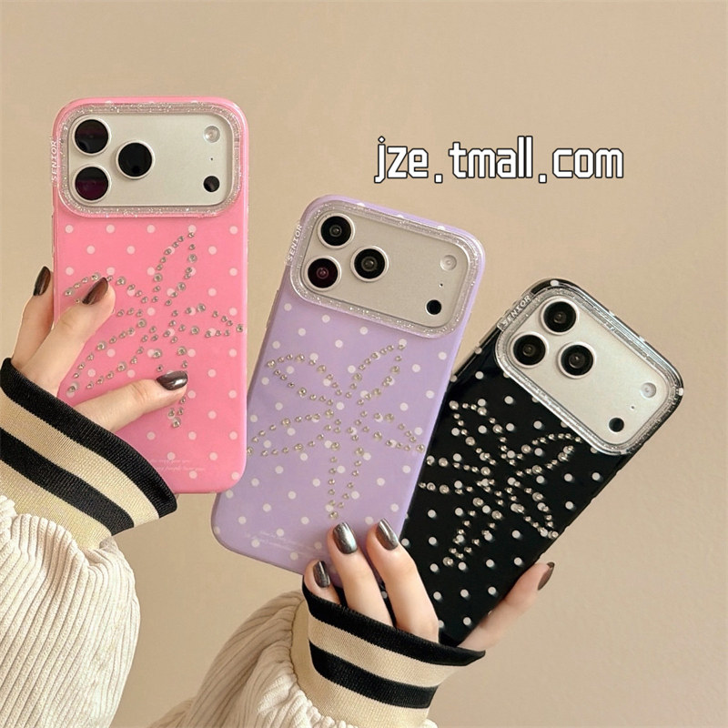 jze小众ins韩系波点闪钻百合花适用苹果17ProMax手机壳简约高级iphone15新款16pro少女17pro双层14防摔手机套
