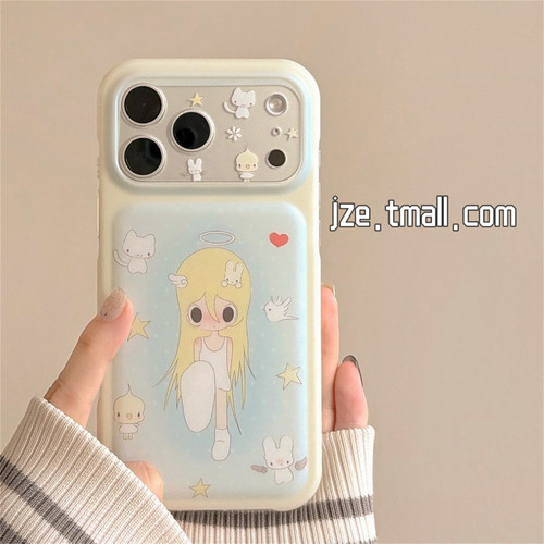 jze 可爱治愈天使野有上秋小狗适用苹果17ProMax手机壳iphone16pro新款17女款15pro日韩14全包气垫防摔手机套