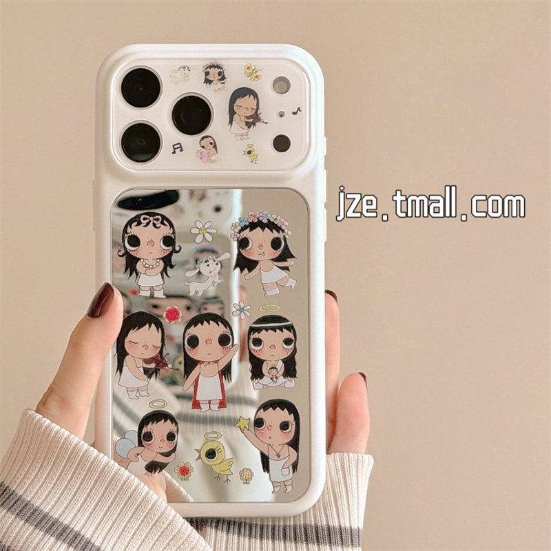 jze 少女心补妆镜可爱卡通小玉适用苹果17ProMax手机壳iphone15新款16pro女超火17pro大视窗14全包防摔手机套