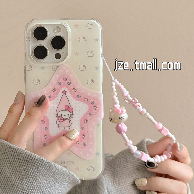 甜美可爱五角星哈喽kitty猫适用苹果15手机壳iphone16ProMax新款15promax女款13带链条16pro双层14全包保护套