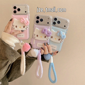 jze 纯色立体毛毡哈喽kt蝴蝶结适用苹果17ProMax手机壳iphone15新款 16pro少女13皮质15pro带挂绳14防摔手机套