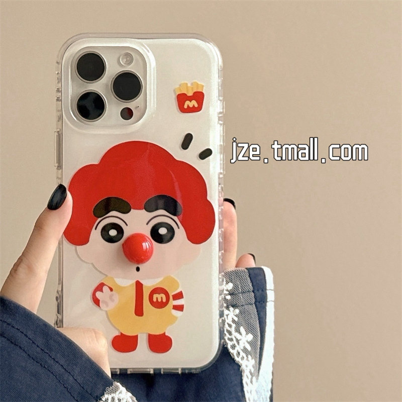 可爱立体红鼻子M记卡通适用苹果15手机壳iphone16ProMax新款15promax女款双层13创意16pro趣味14全包保护套男