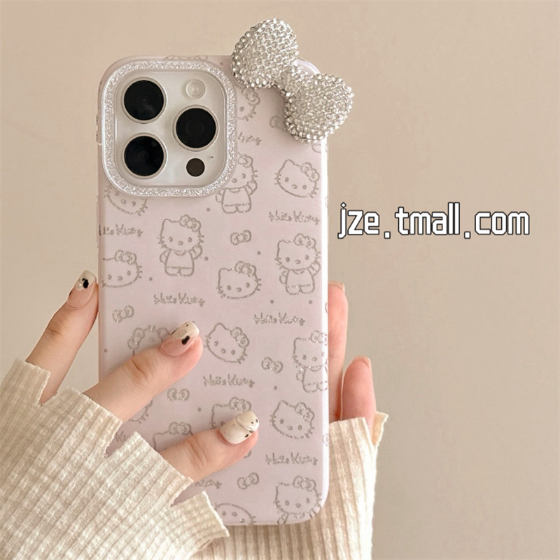 jze 甜美少女心水钻蝴蝶结哈喽kt猫适用苹果15手机壳iphone16ProMax新款15promax粉色13创意16全包17保护套14