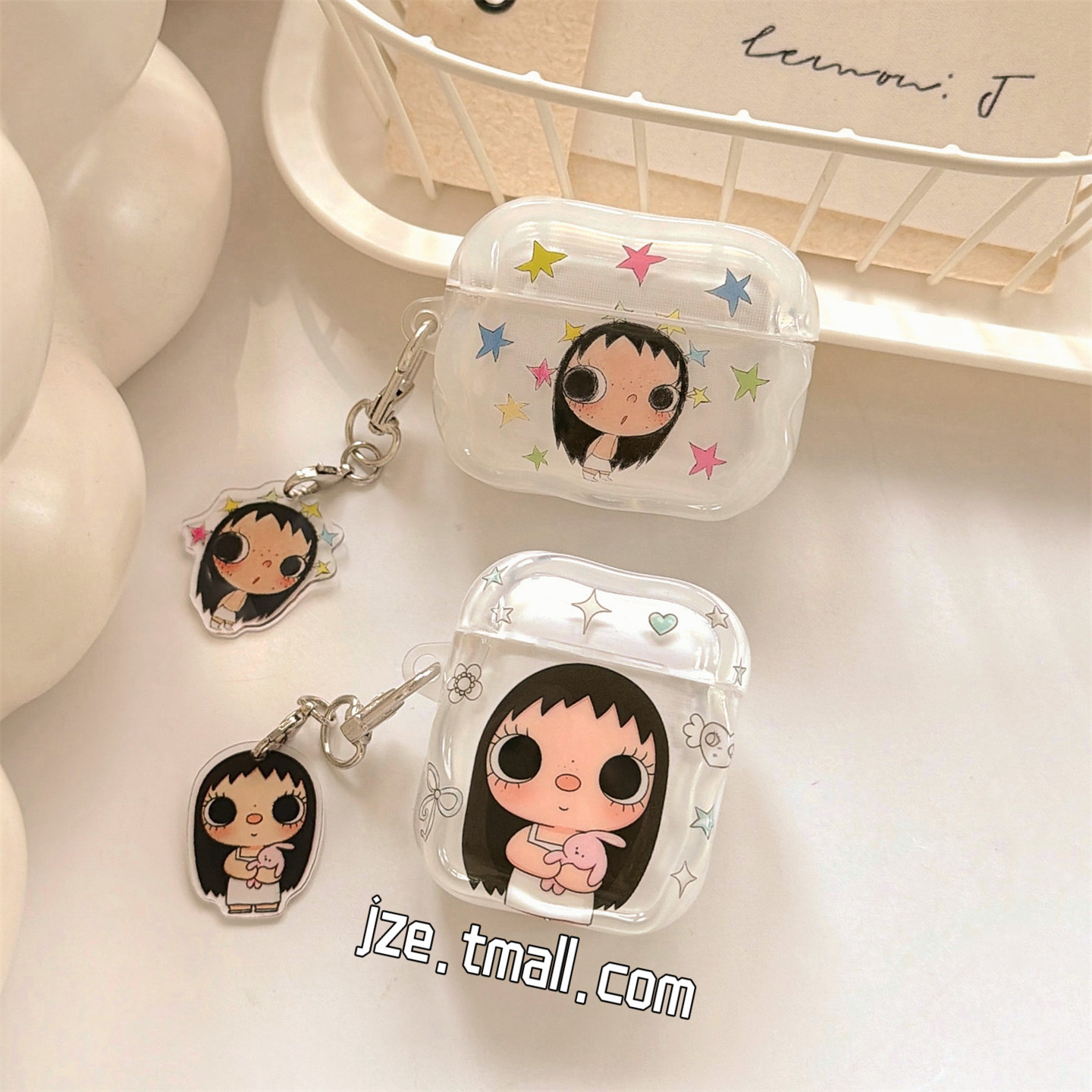 jze 透明可爱彩色星星小玉带挂坠适用苹果AirPods4保护壳airpods1/2/3蓝牙无线耳机套airpodspro二三四代新款