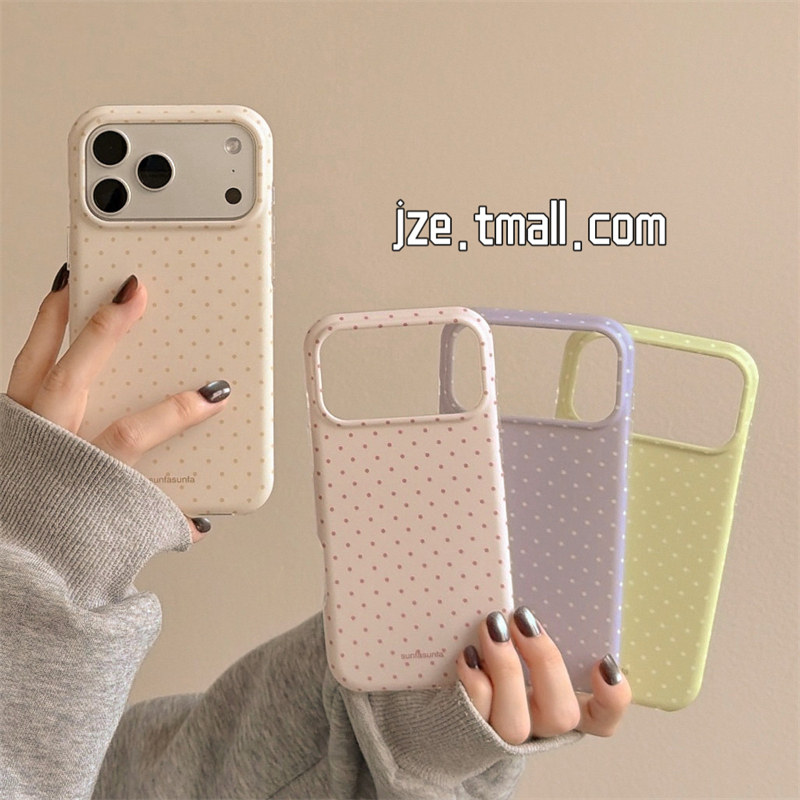 jze肤感ins风简约波点适用苹果17ProMax手机壳iphone15新款16pro超好看女款17pro高级感14全包磨砂防摔手机套