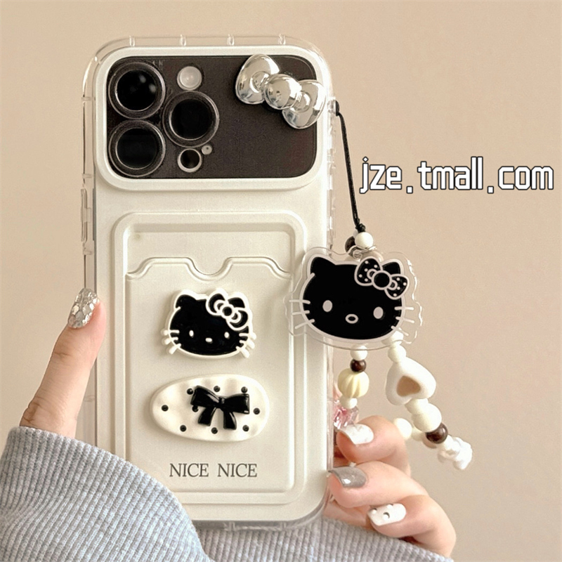 立体可爱HelloKitty卡包带链条适用苹果15手机壳iPhone16ProMax新款15pro防摔13女款小众12硅胶14pro全包软壳