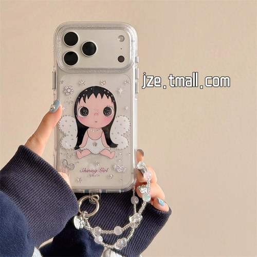 jze日韩ins透明闪钻白蝴蝶小玉适用苹果17ProMax手机壳带链条iphone15新款16pro女款17pro超好看14防摔手机套