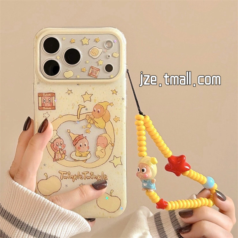 jze 可爱卡通奶黄色苹果星星小人适用苹果17ProMax手机壳iphone15新款16pro女超火17pro双层14全包防摔手机套