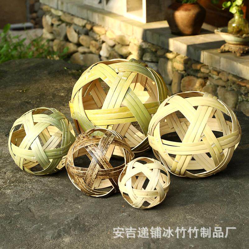 竹球摆件磕鞠工艺品竹青丝编织球