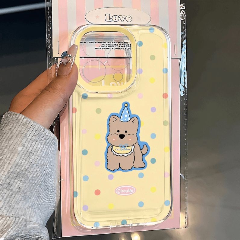 奶黄波点小狗适用iPhone16/14/13手机壳12promax软卡通xs苹果11xr