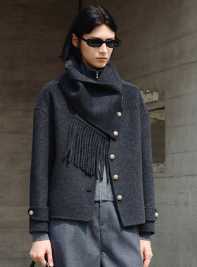 【商场同款】mithworld沵媞 2026年春新款可拆卸围巾羊毛毛呢外套