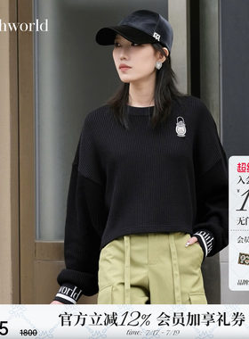 【商场同款】mithworld沵媞 拼接截短卫衣2026新款黑色显瘦上衣女