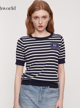 【商场同款】mithworld沵媞 圆领条纹针织衫logo唛标休闲风新品