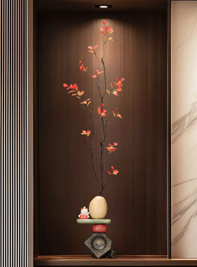 招财猫石来运转入户玄关细长竖高花瓶装饰摆件高档家居客厅