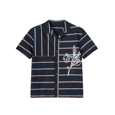 DAVIDNAMAN刺绣横条纹衬衫