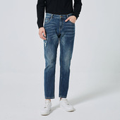 NAMAN夏季 男士 破洞牛仔裤 DAVID 简约时尚 蓝色直筒裤 休闲裤