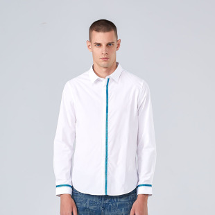 夏季 纯棉亲肤 男撞色刺绣织带长袖 时尚 男 DAVID 休闲衬衫 NAMAN