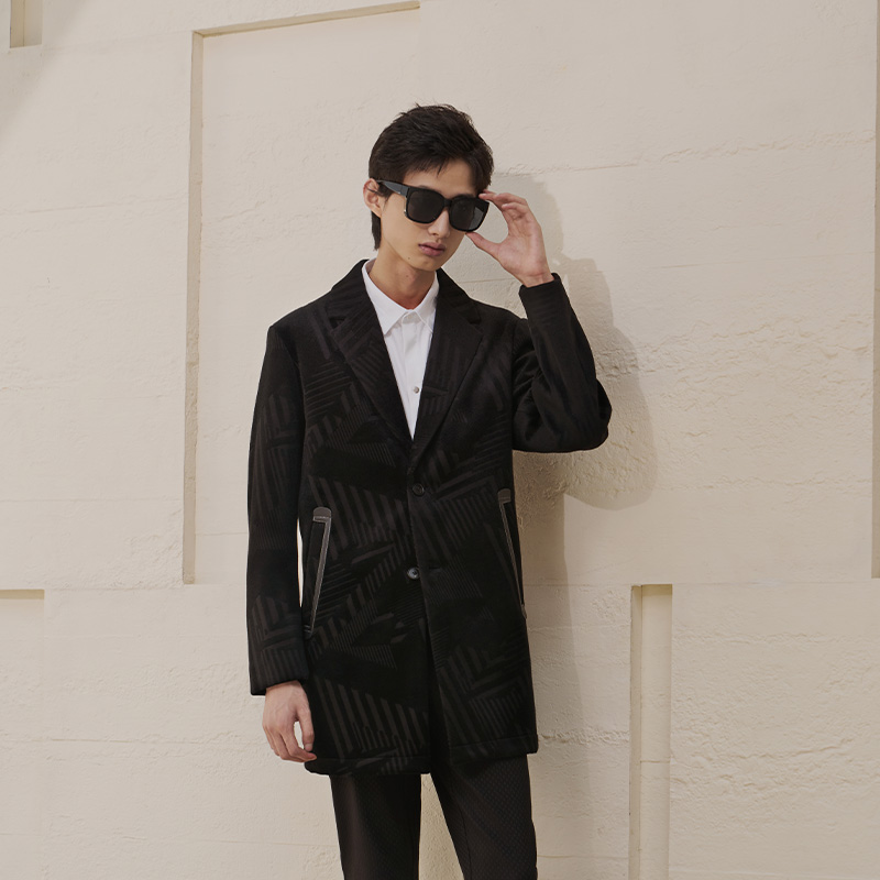 中长款款纯色西装领大衣外套