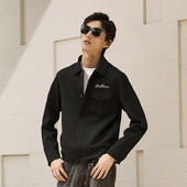 DAVID 外套刺绣logo简约柔软亲肤 黑色翻领针织开衫 NAMAN男士 秋季
