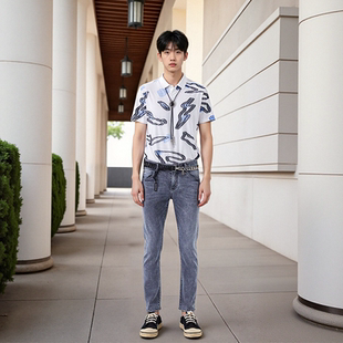 夏季 NAMAN 凉爽polo衫 DAVID 刺绣翻领薄款 时尚 桑蚕丝 满印个性