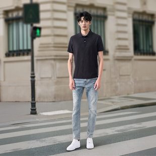 NAMAN 经典 DAVID 桑蚕丝 男 百搭暗纹肌理感轻薄凉爽短袖 polo衫