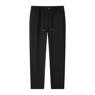 DAVID NAMAN【弹力舒适】经典休闲纯黑色个性抽绳直筒百搭休闲裤