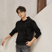 DAVID 毛衣 黑色连帽套头暗纹亲肤保暖针织衫 NAMAN男士 秋冬新品