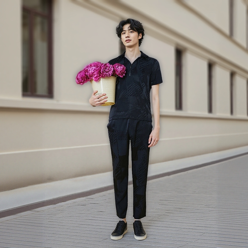 DAVIDNAMAN涂鸦感拼接休闲裤
