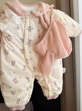 婴儿连体衣冬季新生儿a类120g夹棉保暖哈衣宝宝可卡通外出服爬服