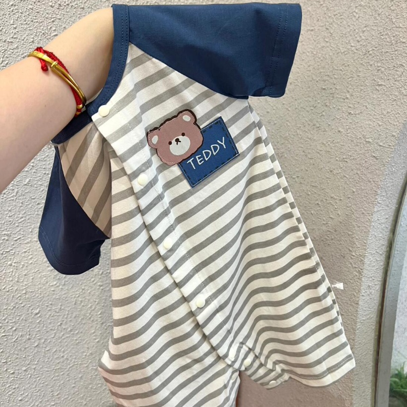 宝宝薄款透气棉氨短袖连体哈衣