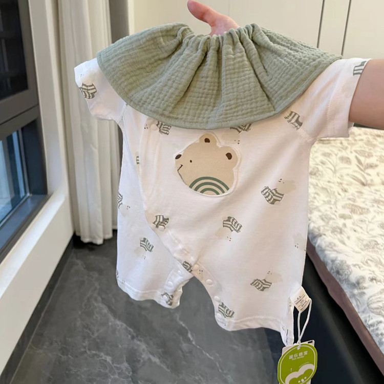 婴儿连体衣夏季纯棉透气短袖宝宝哈衣新生儿a类无骨短袖爬服T恤裙