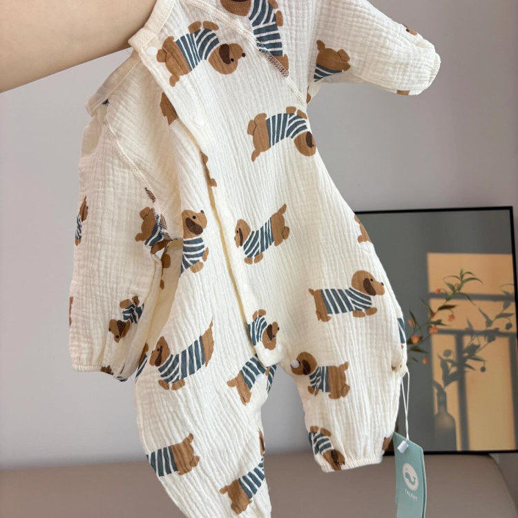 婴儿连体衣春夏宝宝轻薄无骨贴身棉纱哈衣新生婴儿可爱卡通爬爬服