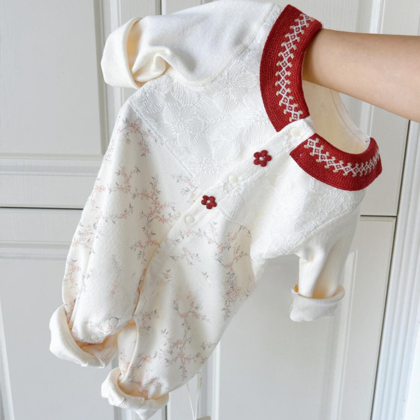 新生婴儿连体衣春秋季a类舒绒棉无骨哈衣宝宝长袖外出家居服爬服