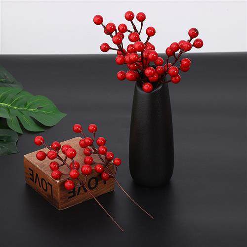 仿真花红果子 新年 相思豆 红浆果12叉发财果假花吉祥果 冬青