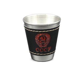 供应贴皮革70毫升酒杯 户外便携露营不锈钢酒杯4个小酒杯加杯套