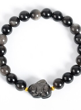 天然银曜石星球珠手链黑曜石可爱kttiy猫手链情侣款绕指柔手链