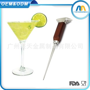 不锈钢日式圆木手柄三叉冰锥icepicks碎冰器凿冰器