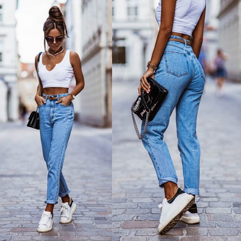 women jeans high waist trousers ladies pants 欧美外贸直筒裤