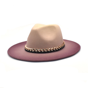 New Jazz Top Hat Women's Fashion Chain Hat Men's Flat brim