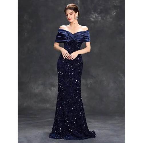 Line neck sequin Evening Gown Party dress Bridesmaid dress