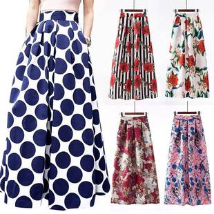 Contrast Polka Skirt 复古半身裙 Maxi White Print Women Dot