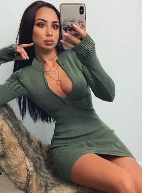 Women Winter Bodycon Party Dress 2020 V-neck Mini Vestido 裙