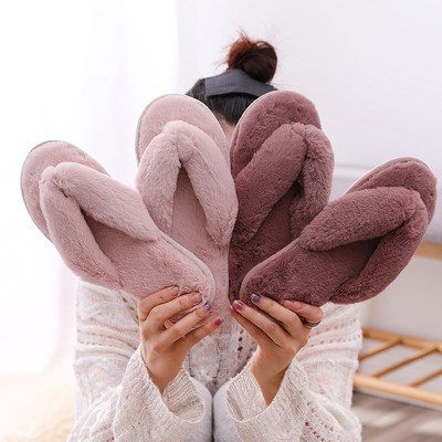 人字拖毛毛女室内居家木地板秋冬拖鞋时尚保暖slippers for women