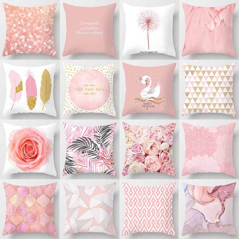 New pink feather hug pillow case sofa pillow cushio cover图片
