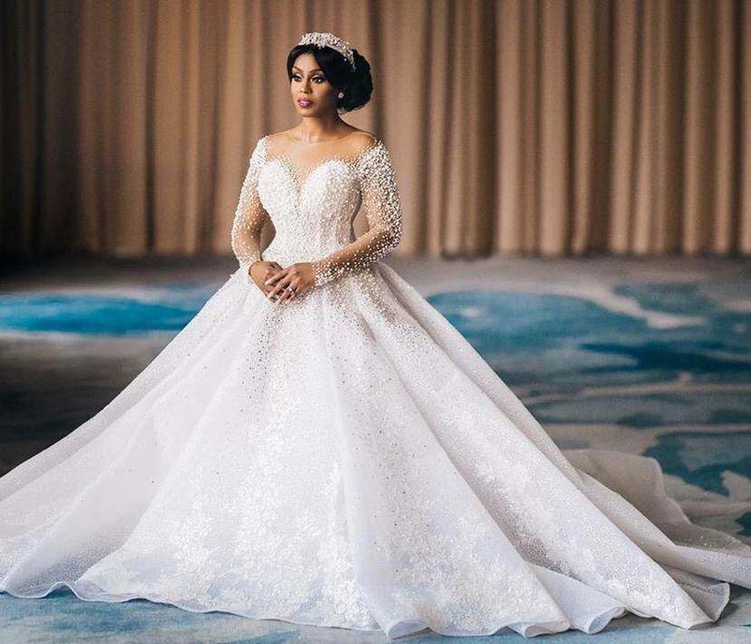 Beaded Wedding Gown Full Sleeve Ball Gown Wedding Dress