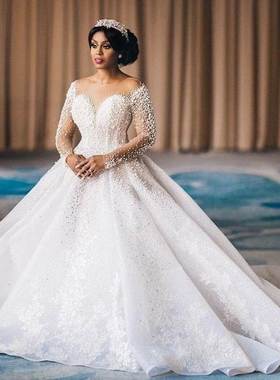 Beaded Wedding Gown Full Sleeve Ball Gown Wedding Dress