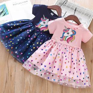 Dress Cotton Cartoon 2023 Kids Girls Unicorn Clothes Summer